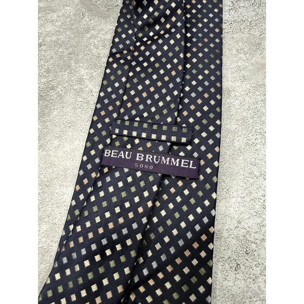 Beau Brummel Silk Tie Mens One Size Blue Geometric Pointed Made In China Necktie